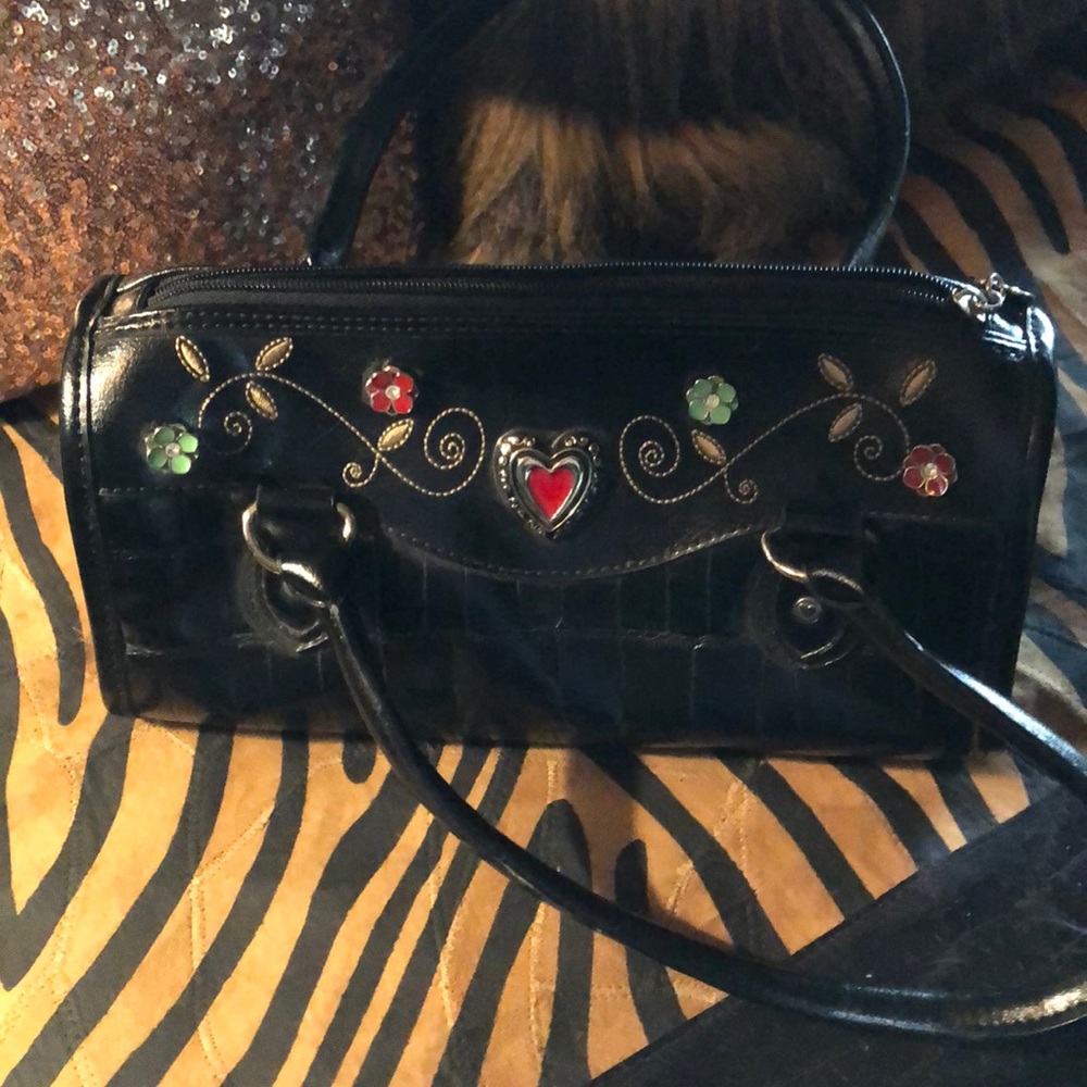 Like new black w/ jeweled embellishments purse